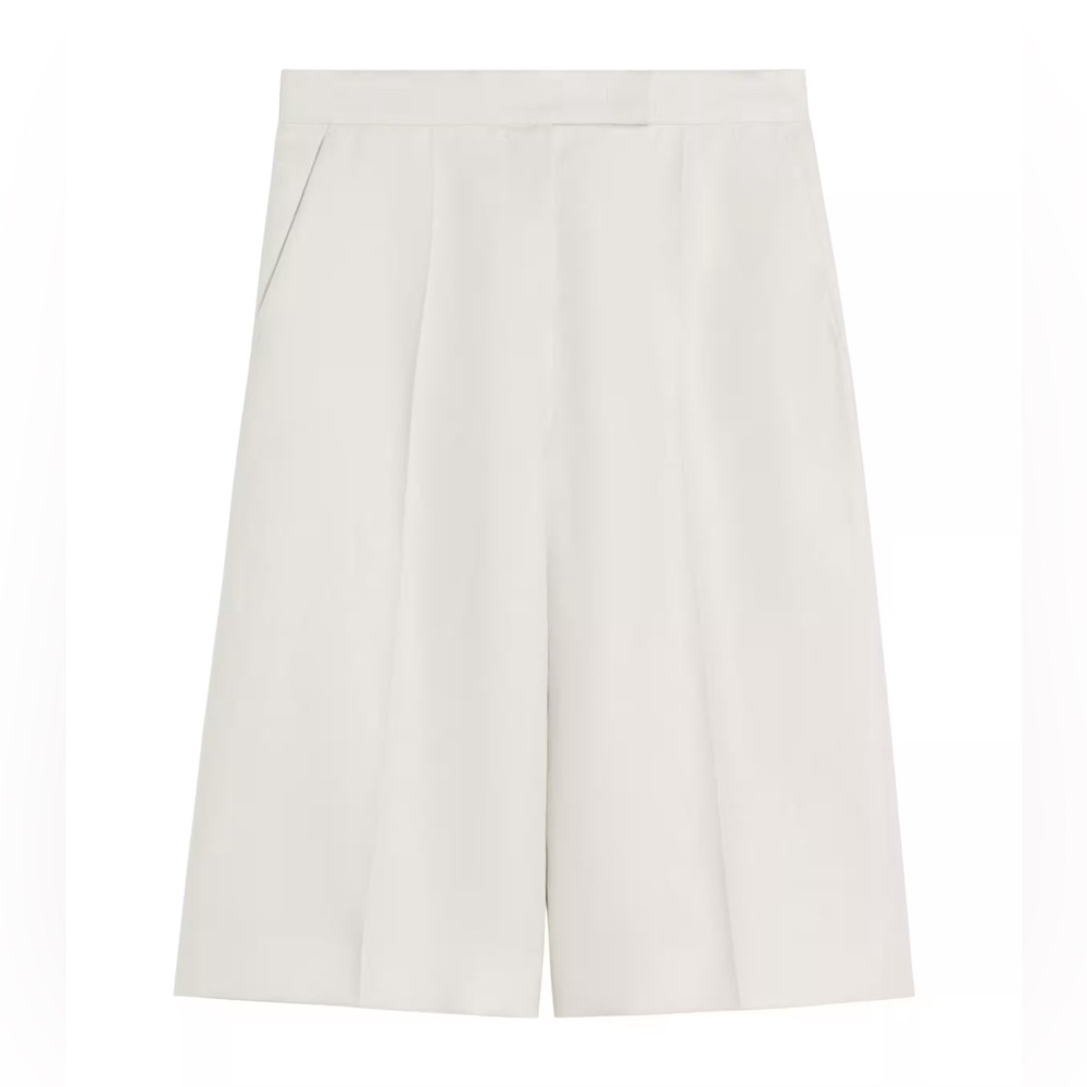 NWT Max Mara Bermuda Shorts Beige Virgin Wool Size 8 High Waist Tailored